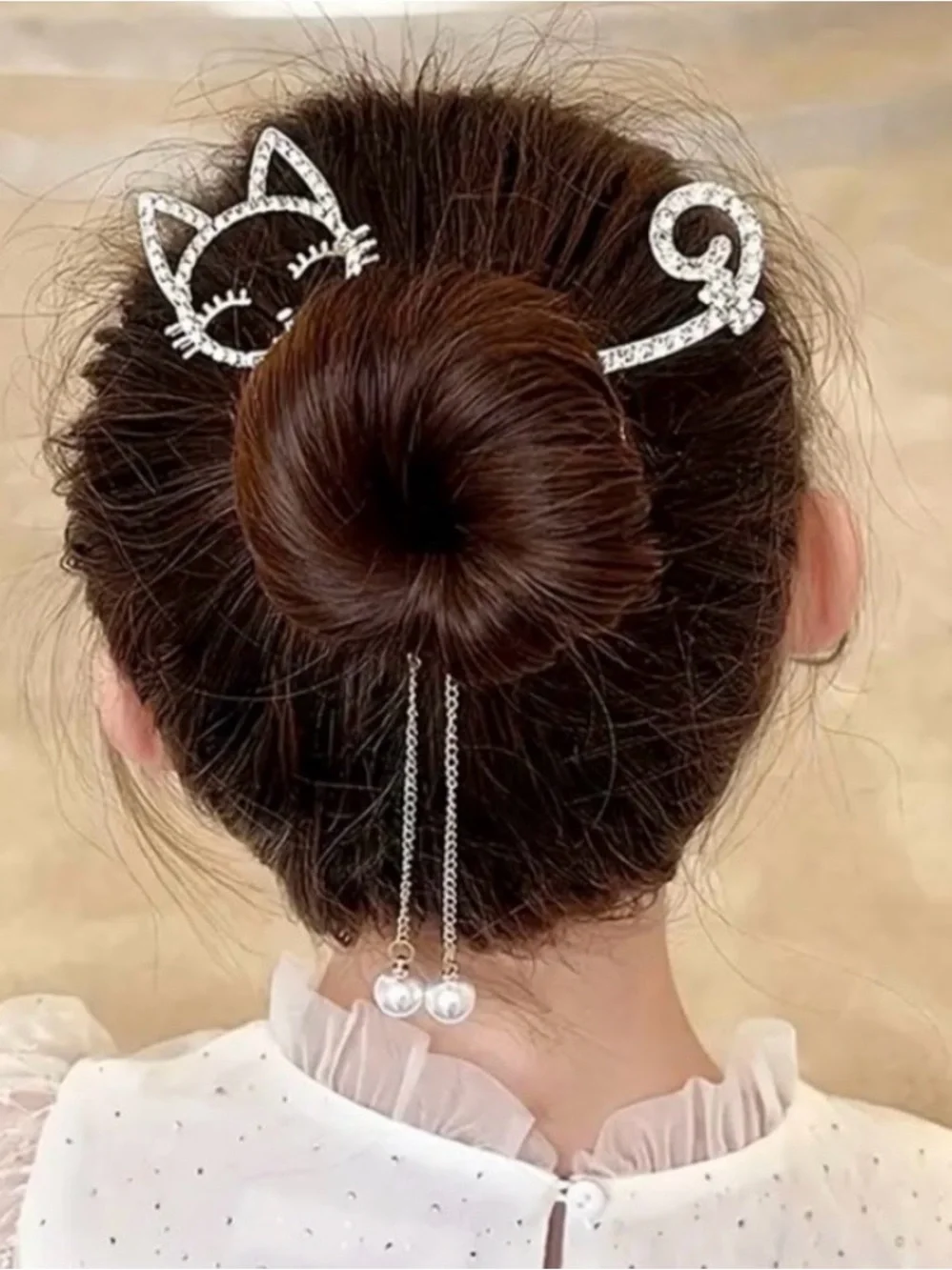 Silver Crystal Cat Hair Pin - Elegant Women’s Bun Accessory